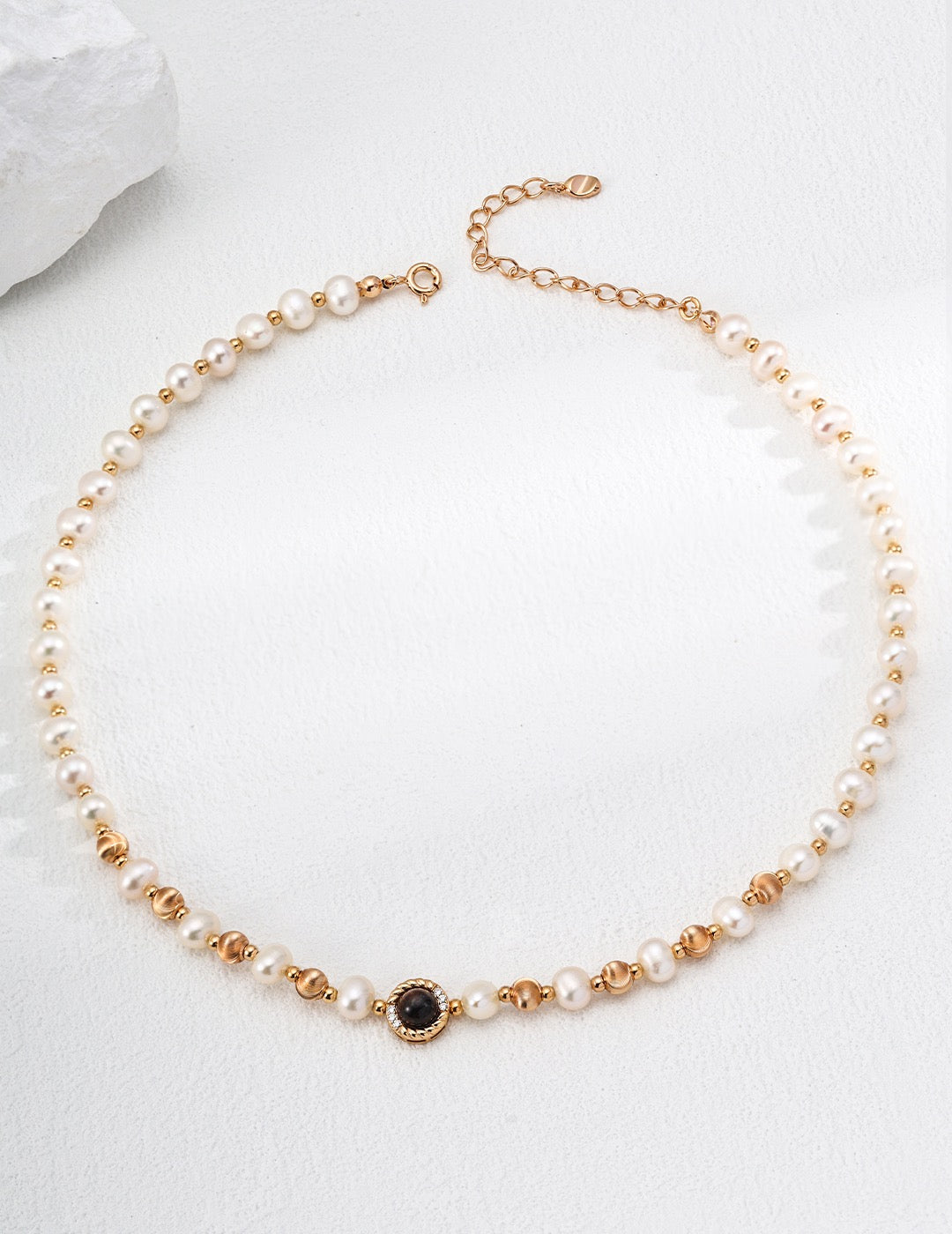 S925 silver natural pearl tiger eye zircon necklace