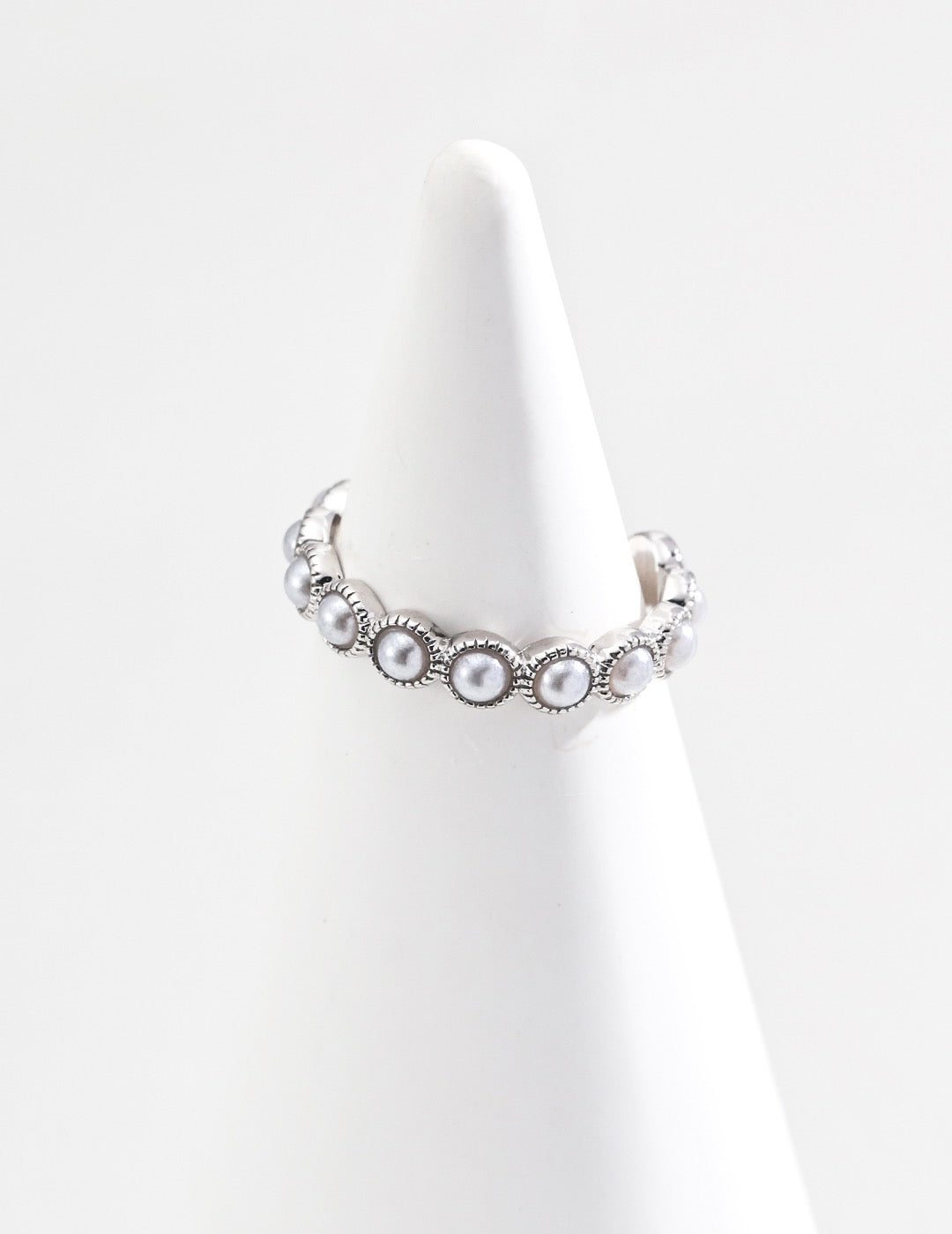 S925 silver simple imitation pearl ring