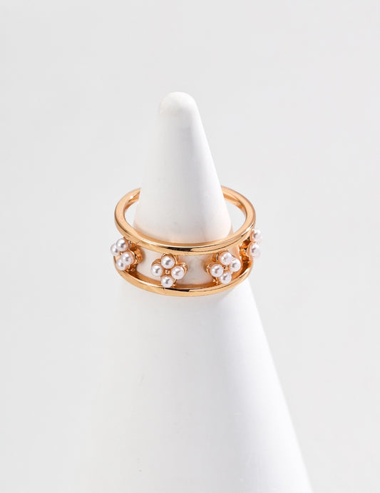 S925 silver simple imitation pearl ring